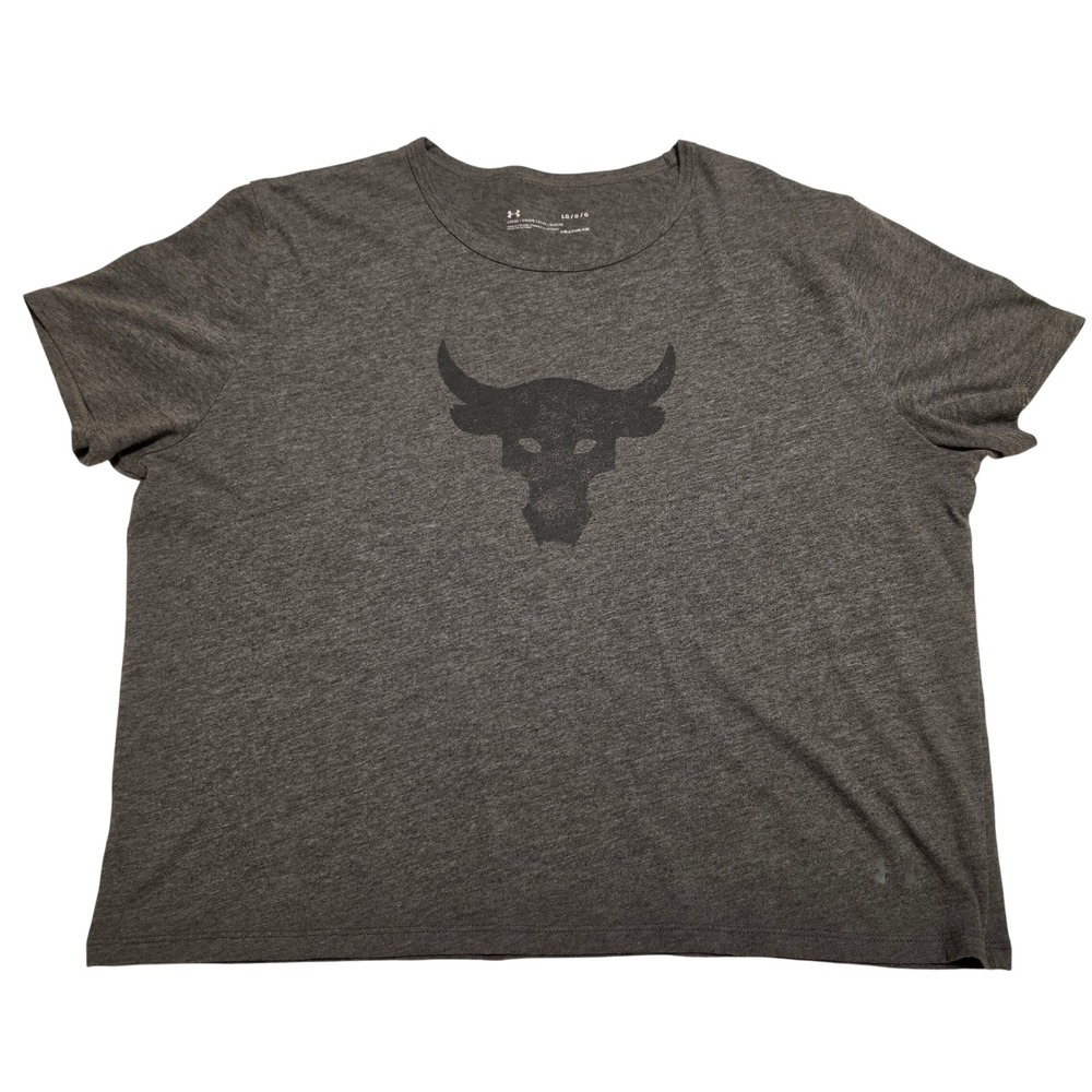 Under Armour Project Rock Brahma Bull Graphic Gray Cropped T-Shirt Large